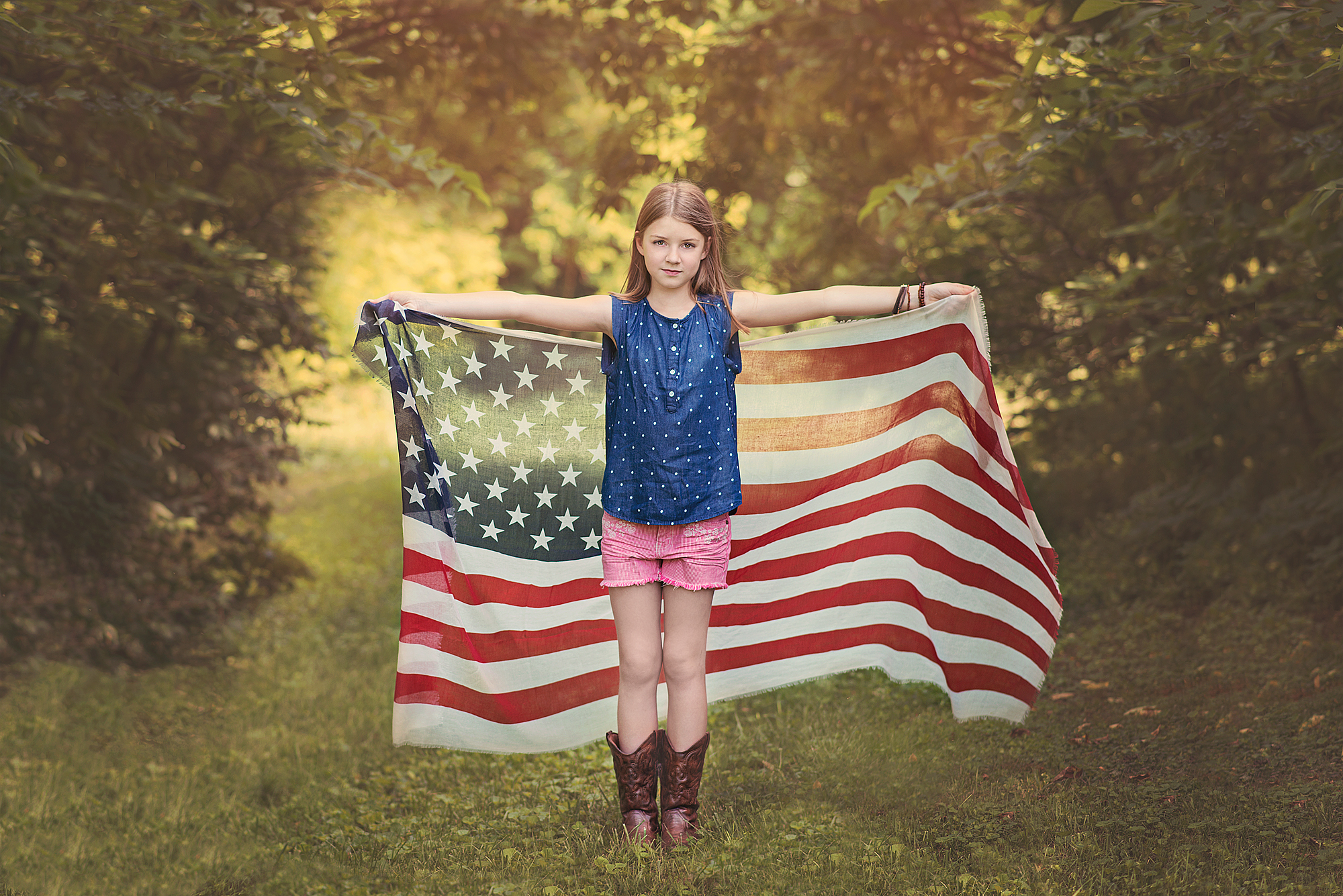 Independence Day Girl holding flag scarf