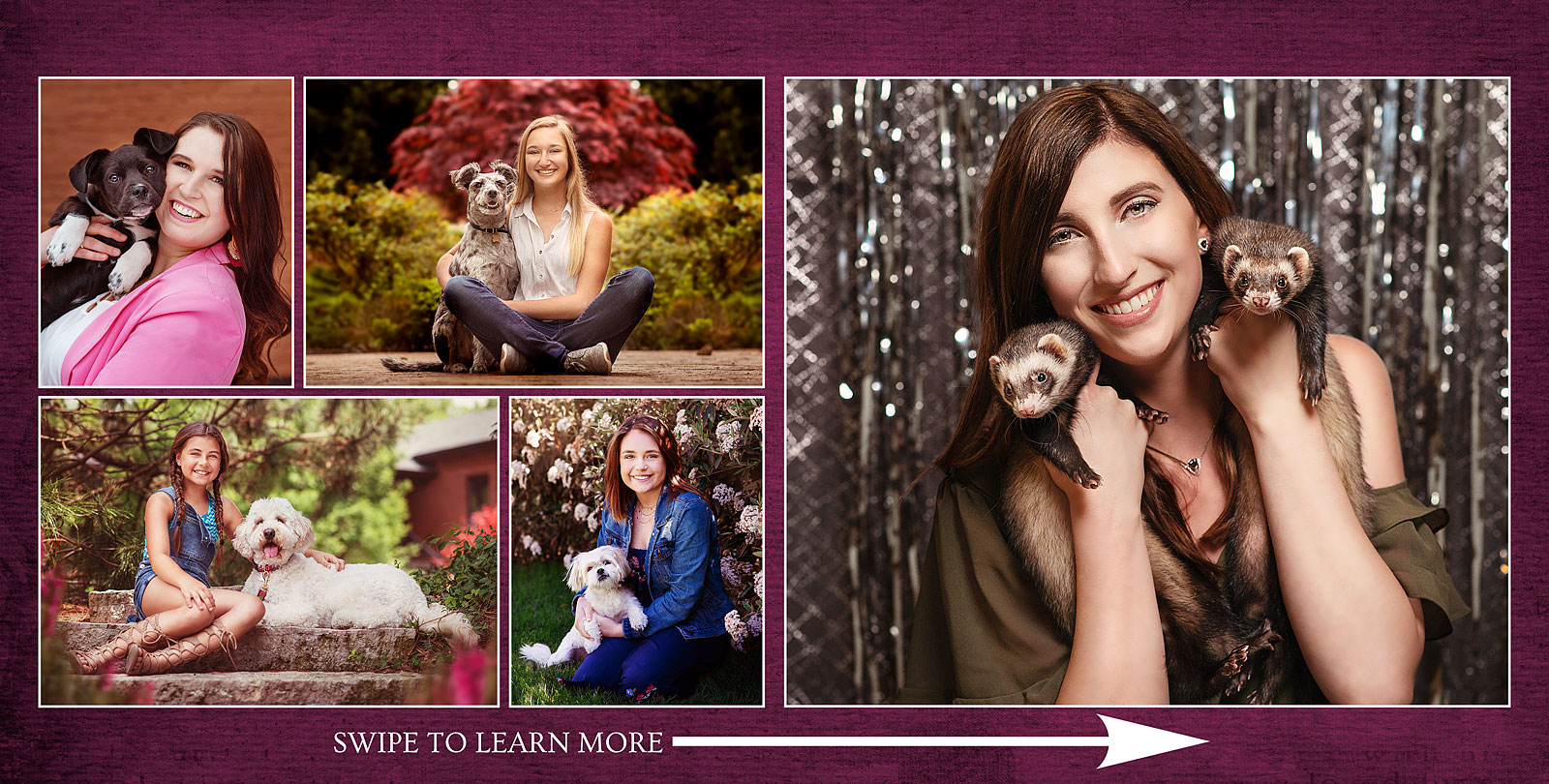 Girls with their pets including dogs and ferretts with Louisville Photographer