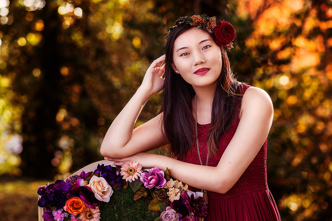 Girl with Flower Crown for Fall Senior Pictures with Louisville Senior Photographer