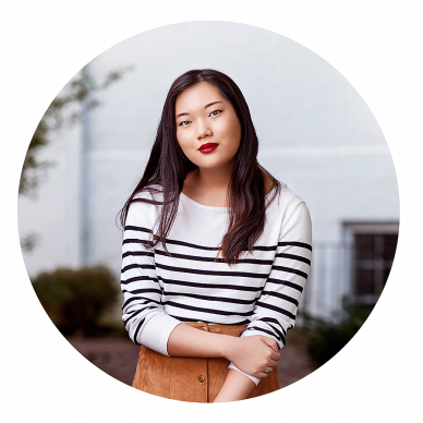 Louisville Urban Senior Picture of Asian Girl in Striped Shirt in the Fall