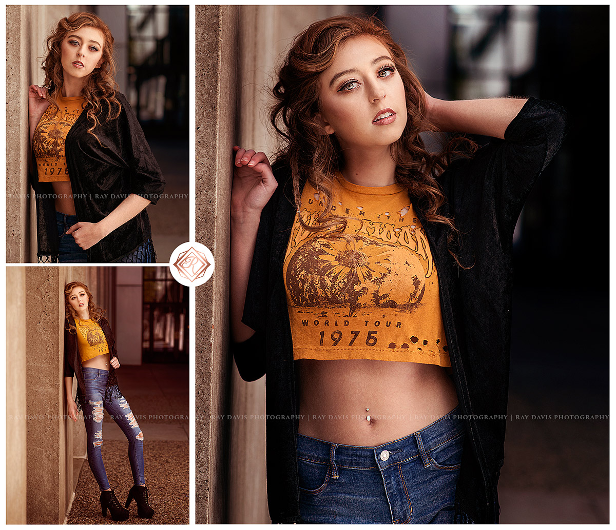 Louisville Model Photos with Senior Photographer Ray Davis of girl in yellow crop top and ripped jeans