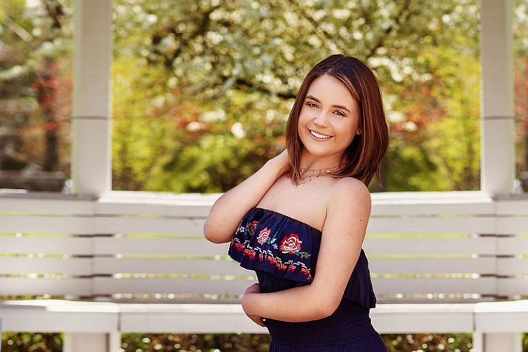 High School senior girl on gazebo taken by Louisville Senior Photographer