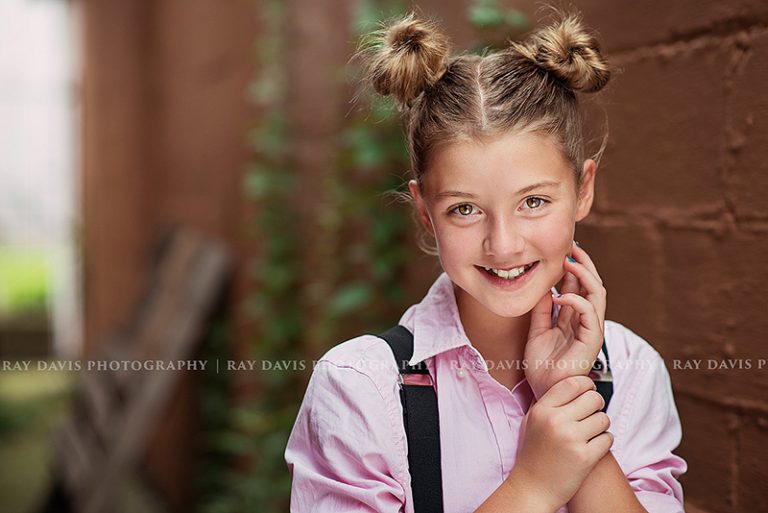 Girl with Twin Buns hairstyle for model headshot with Louisville tween Photographer Ray Davis Photography