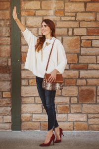 Woman Waving in Westport Village wearing Tunies Boutique outfit by Louisville Commercial Photographer