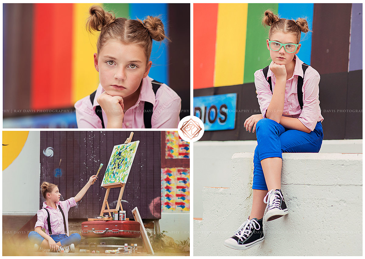 Creative Tween with twin buns painting for louisville tween photo session with Ray Davis Photography