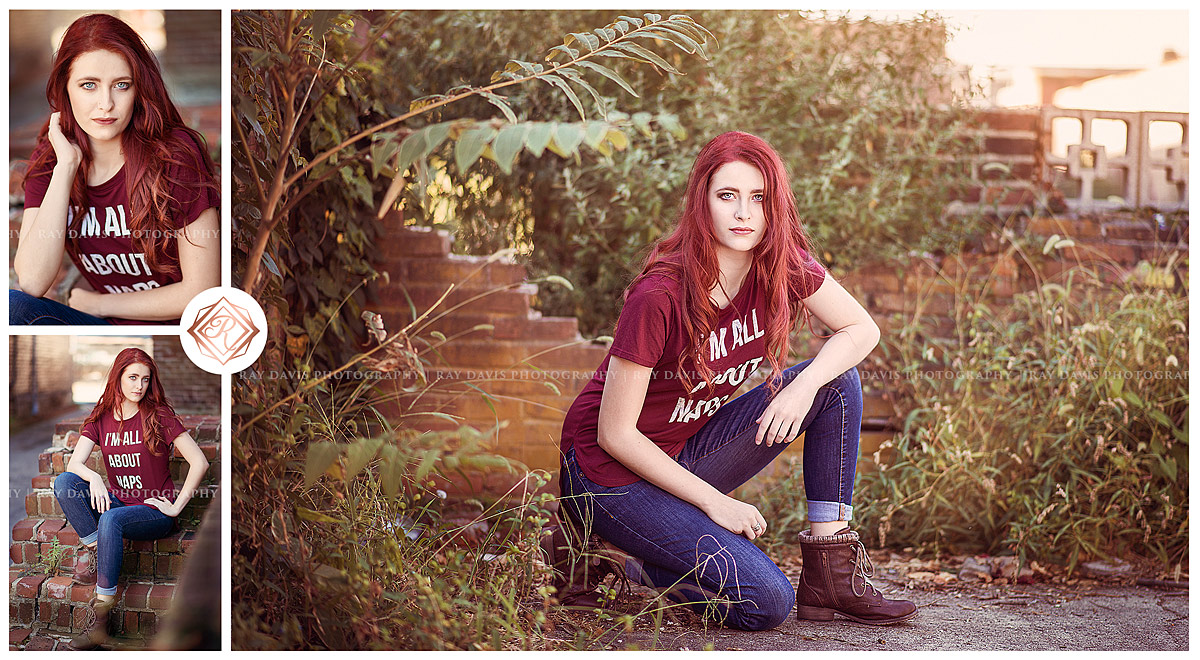 Urban style girl wearing red shirt all about naps by Louisville Senior Photographer Ray Davis Photography