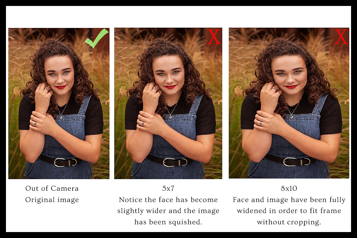 Stretched portrait showing poor scaling instead of cropping for print sizes when printing photos