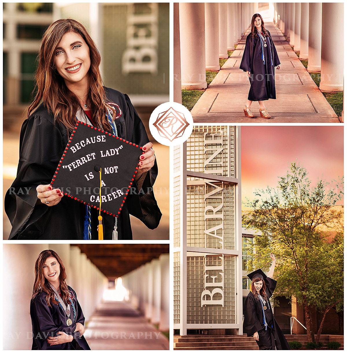 Bellarmine University Grad Picture of girl in Cap and gown on campus