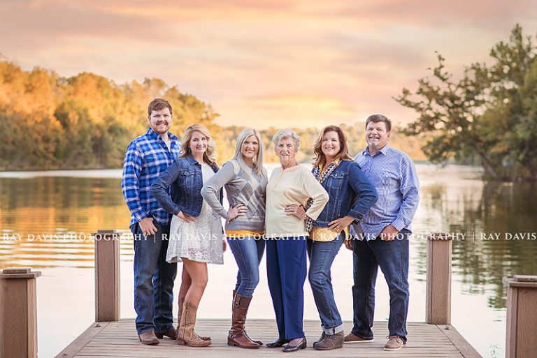 Louisville Family Photographer creates lake side family picture for mature multi-generational family