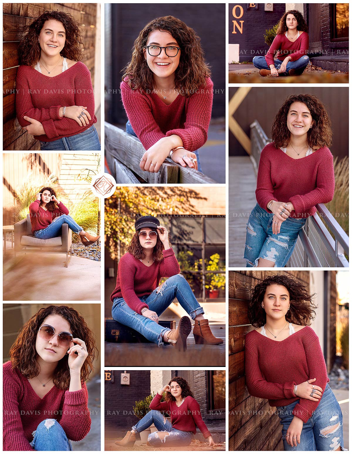 Louisville Nulu senior pictures in fall of girl wearing red sweater by Ray Davis Photography