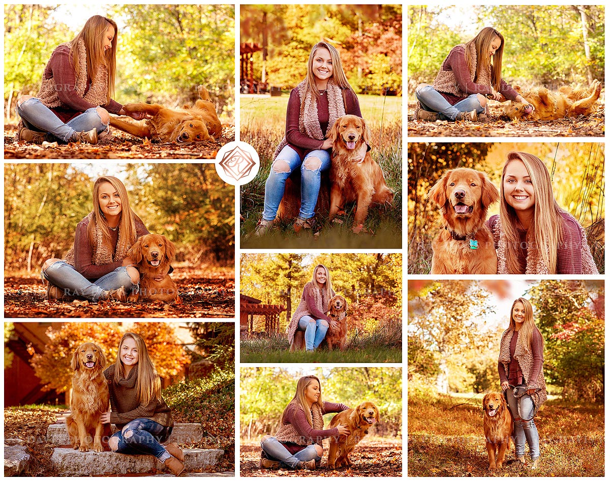 Senior girl with golden retriever dog pictures by Louisville Photographer Ray Davis