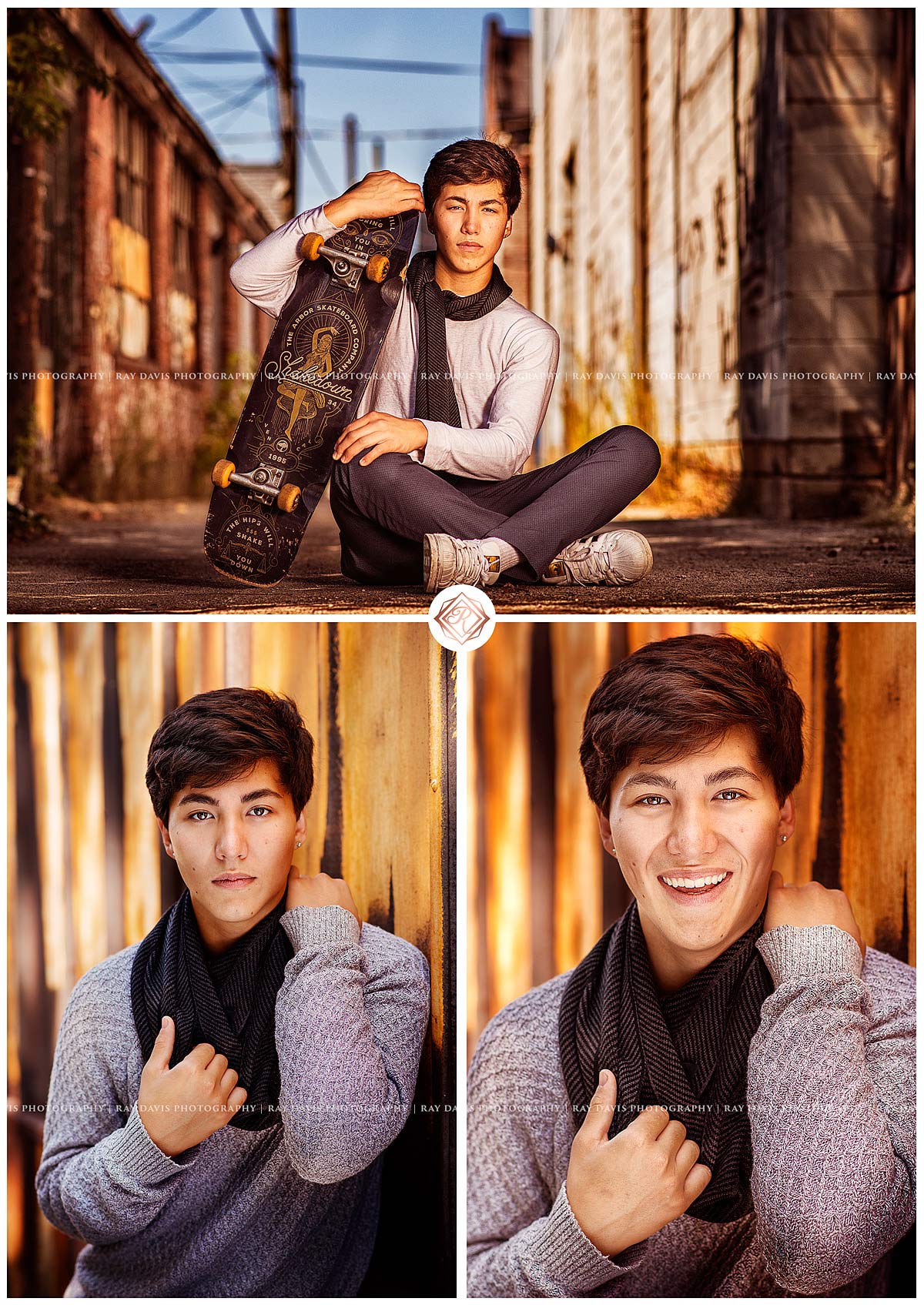 senior pictures of boy with skateboard posed in downtown louisville nulu