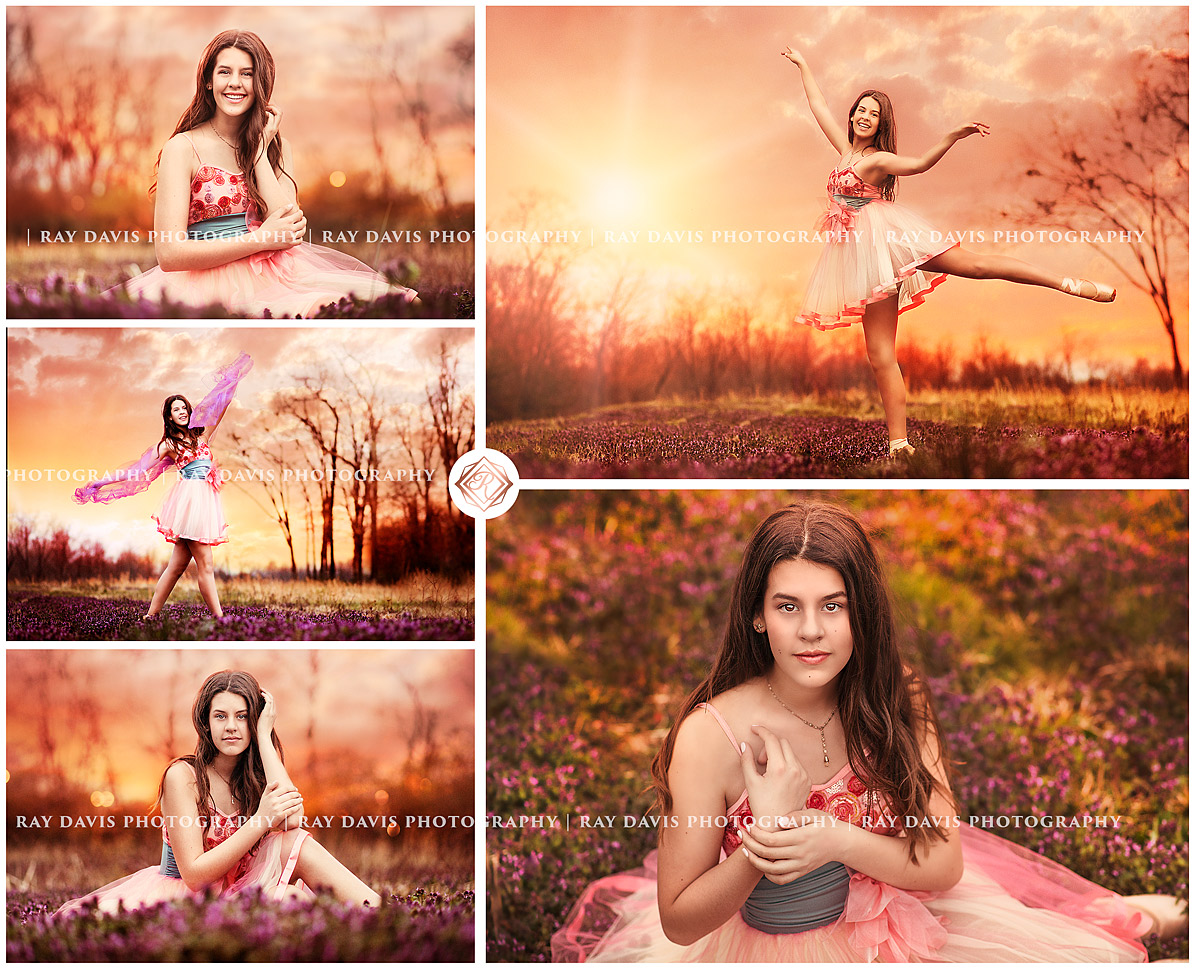 Louisville Ballerina ballet girl in clover field at sunset by Ray Davis Photography