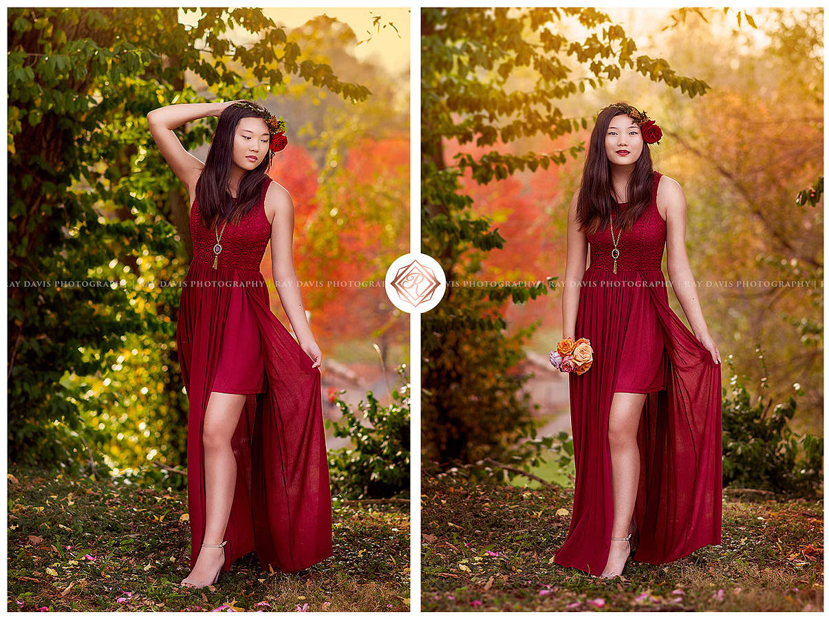 Louisville Senior pictures boho styled wearing red dress by Ray Davis Photography