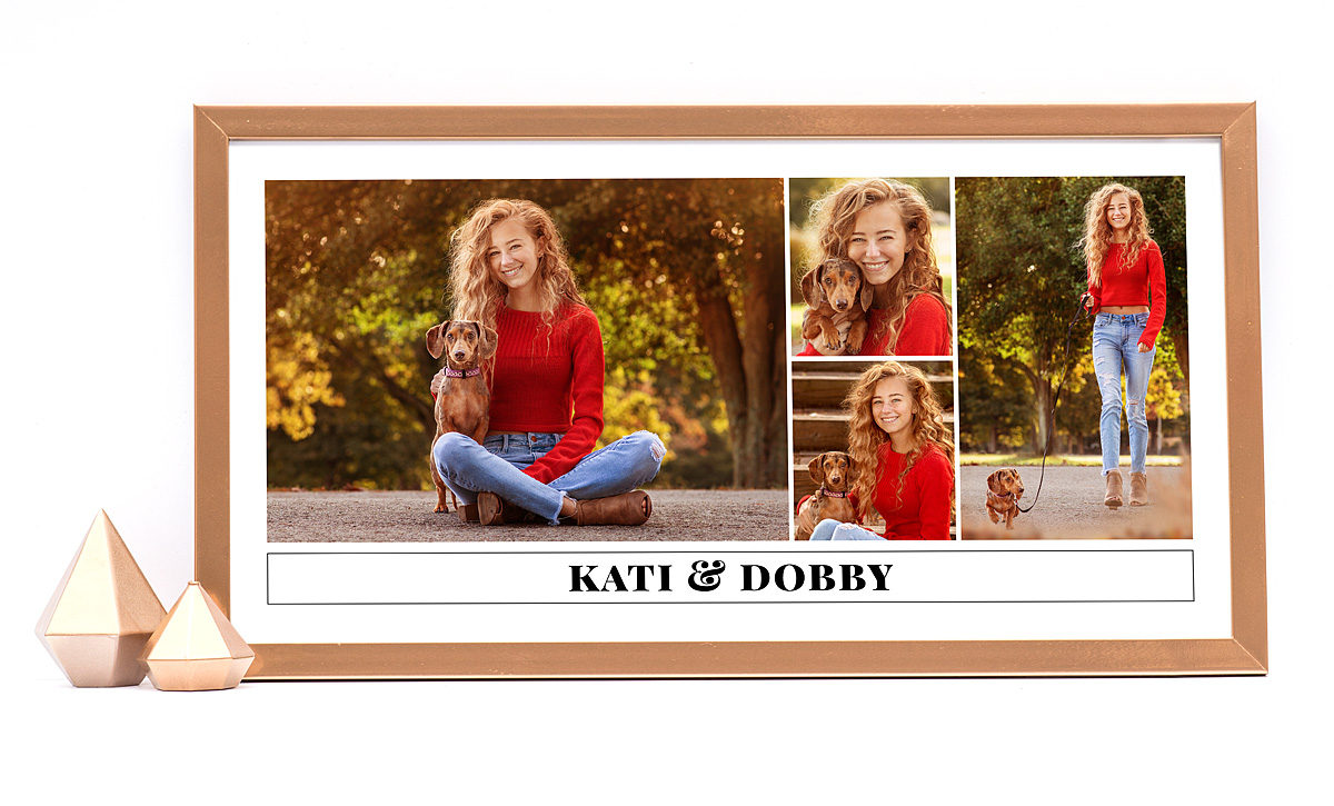 Louisville senior girl with dog portraits in a framed collage wall art piece by Ray Davis Photography